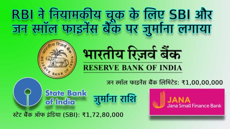 RBI ने नियामकीय चूक के लिए SBI और जन स्मॉल फाइनेंस बैंक पर जुर्माना लगाया
