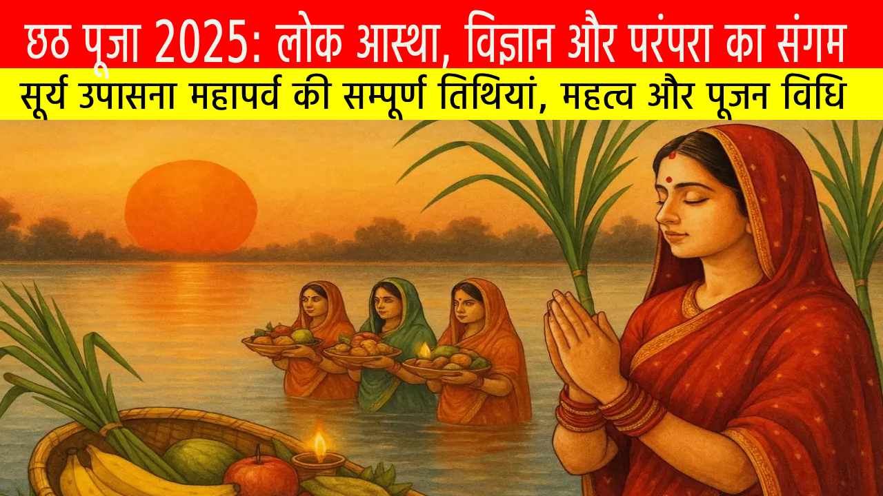 छठ पूजा 2025: लोक आस्था, विज्ञान और परंपरा का संगम — सूर्य उपासना महापर्व की सम्पूर्ण तिथियां, महत्व और पूजन विधि छठ पूजा 2025: लोक आस्था, विज्ञान और परंपरा का संगम — सूर्य उपासना महापर्व की सम्पूर्ण तिथियां, महत्व और पूजन विधि