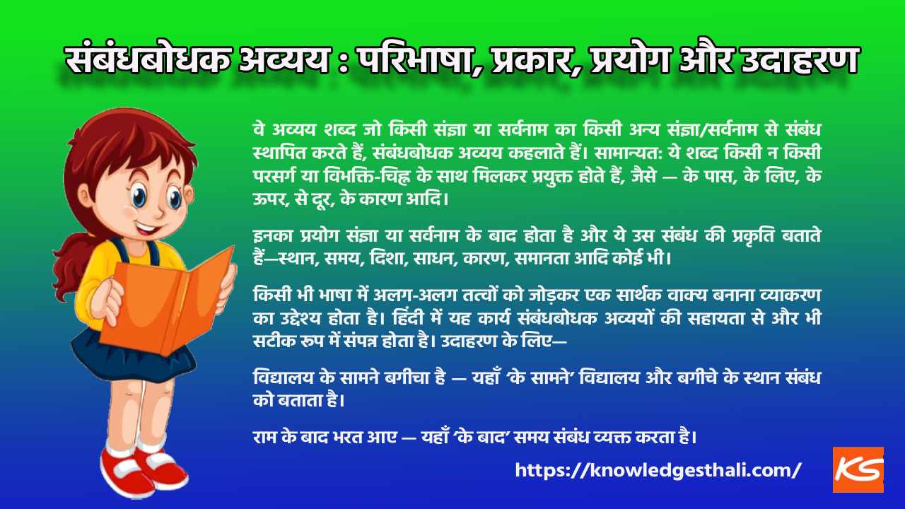 संबंधबोधक अव्यय : परिभाषा, प्रकार, प्रयोग और उदाहरण